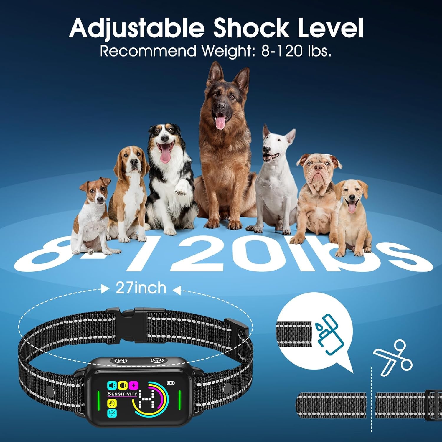 Bark Collar, Dog Bark Collar for Large Medium Small Dogs,Smart Bark Collar,Rechargeable anti Barking Training Collar with 8 Adjustable Sensitivity,Bark Shock Collar with Beep (Dark Black)