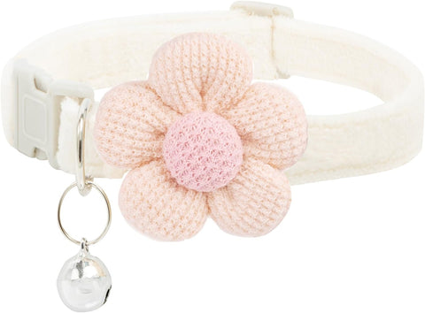 Small Dog Collar, Dog Collar for Girl with Flower, Puppy Collar with Bell, Adjustable Little Dog Collar