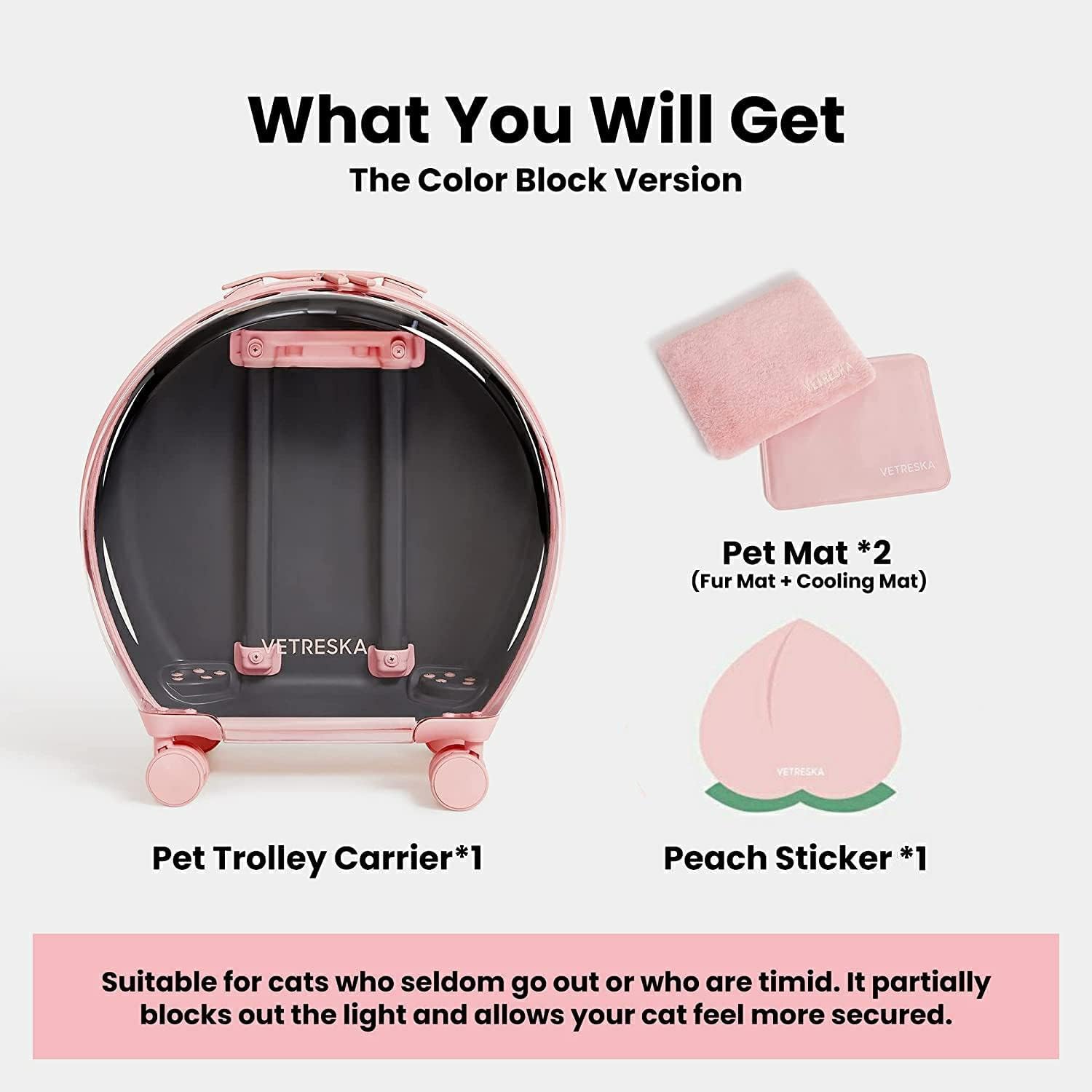 Pet Carrier with 1 Stickers and 2 Mats, Pink Pet Partially Transport Luggage with Wheels and Telescopic Handle, Pet Travel Carrier for Small & Medium Dogs/Cats