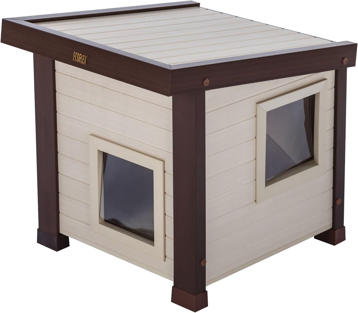 ® ECOFLEX® Albany Outdoor Feral Cat House for Multiple Cats with Quick & Easy Assembly, 2 Vinyl Door Flaps Included, Moisture and Odor Resistant