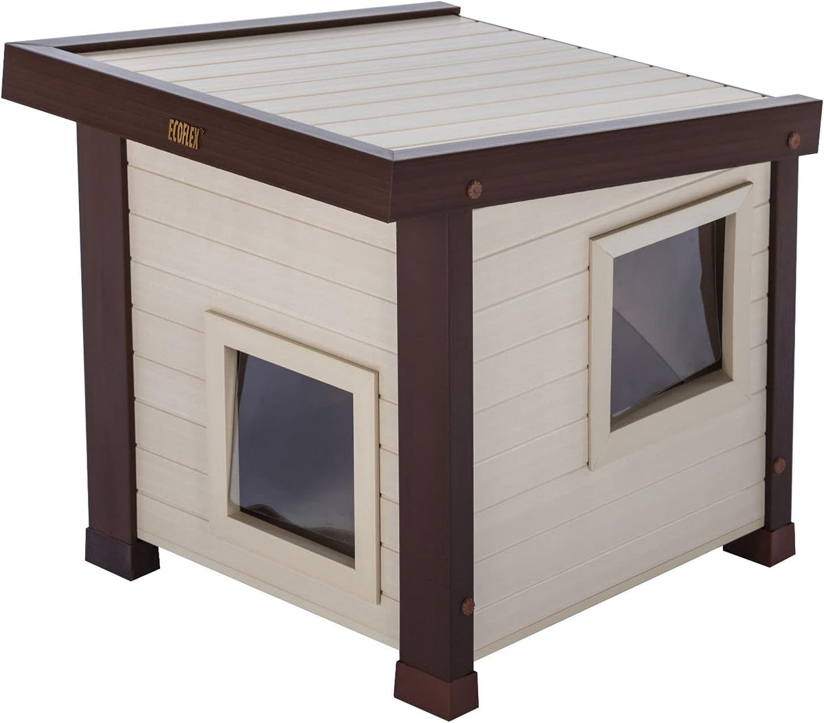 ® ECOFLEX® Albany Outdoor Feral Cat House for Multiple Cats with Quick & Easy Assembly, 2 Vinyl Door Flaps Included, Moisture and Odor Resistant
