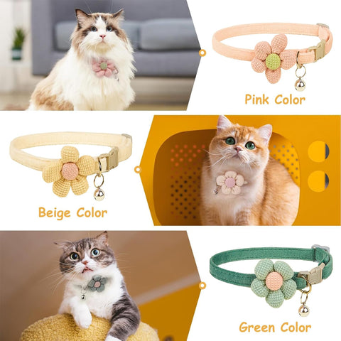 3 Pack Cat Collar with Flower - Cat Collar with Bells Adjustable Floral Flower Bowtie Collars Boy Girl Cute Collar Accessories for Kitten Kitty Puppy and Small Pets