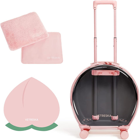 Pet Carrier with 1 Stickers and 2 Mats, Pink Pet Partially Transport Luggage with Wheels and Telescopic Handle, Pet Travel Carrier for Small & Medium Dogs/Cats