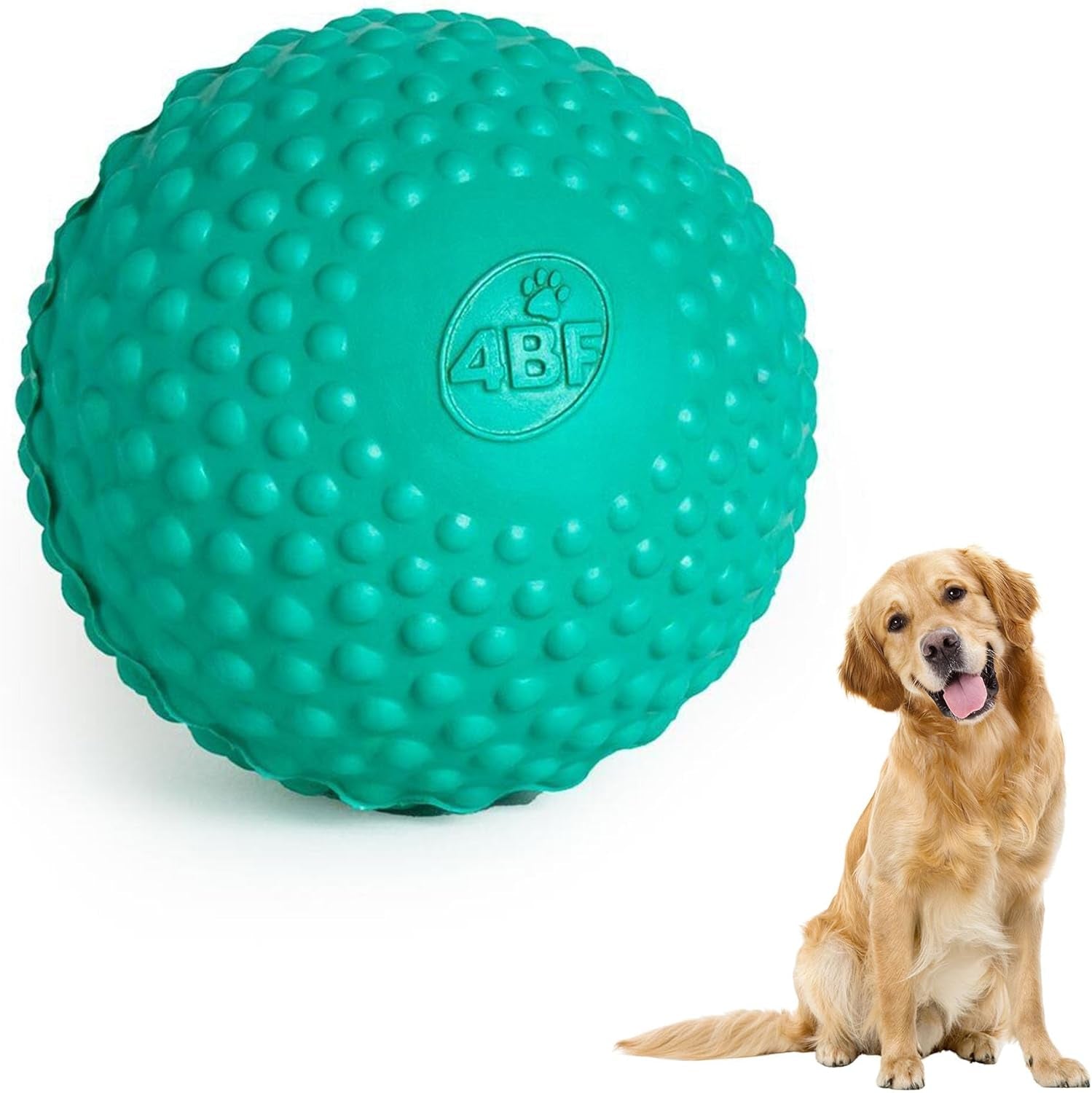 Bumpy Rubber Ball Dog Toy, Ultra-Durable, High Bounce, Textured Surface for Aggressive Chewers, Peanut Butter-Scented Rubber Balls for Dogs, Safe, Ideal for Medium, Large Dogs, Aqua