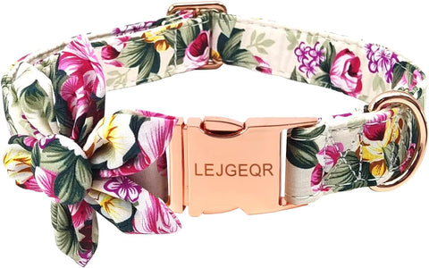 Floral Girl Dog Collar,Cotton Dog Collars for Dogs Female Dog Collar with Flower Fall Cute Dog Collars with Quick Release Buckle Puppy Collars Pet Dog Collar for Small Medium Large Dogs