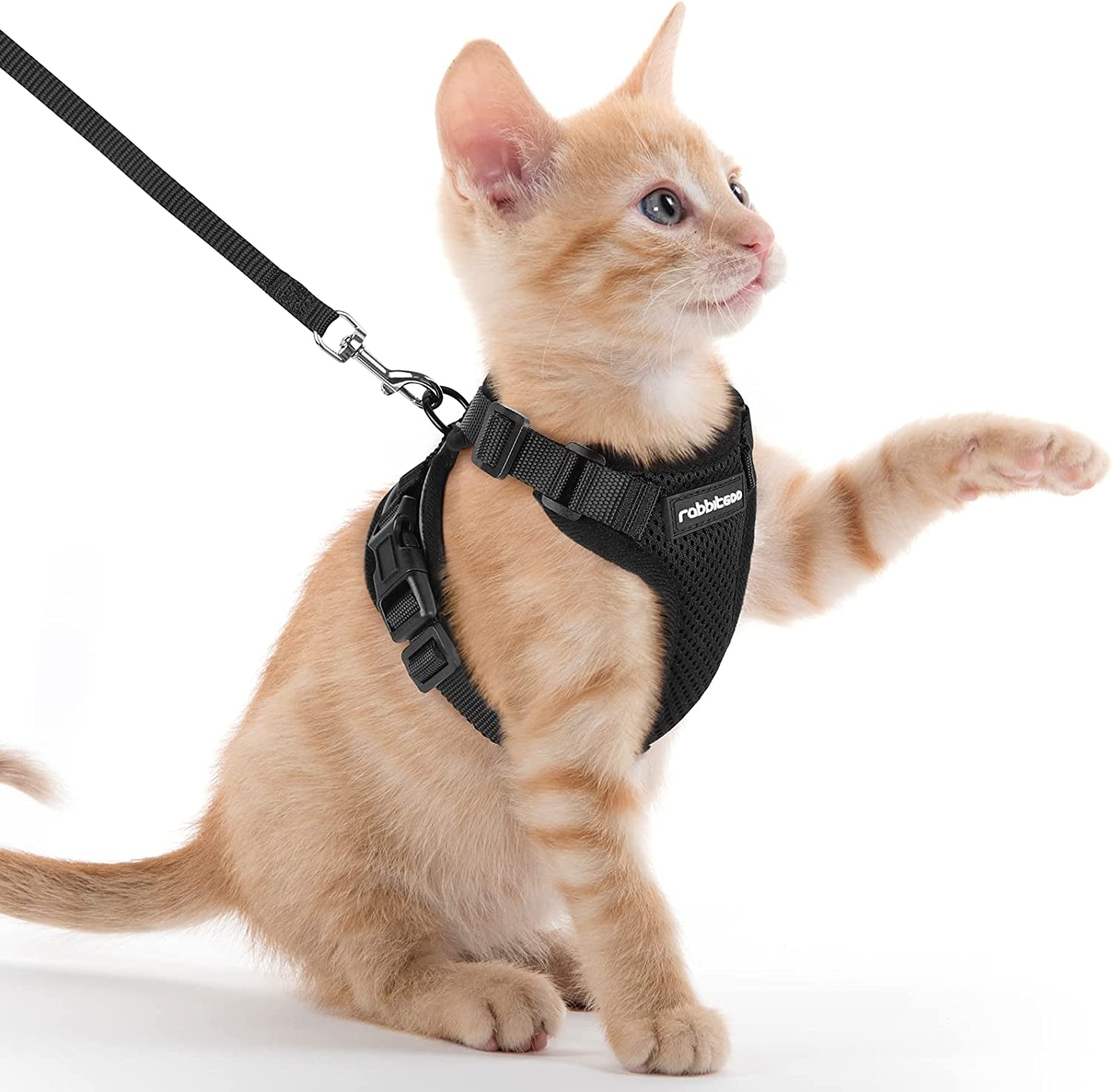 Cat Harness and Leash for Walking, Escape Proof Soft Adjustable Vest Harnesses for Cats, Easy Control Breathable Reflective Strips Jacket, Black, S