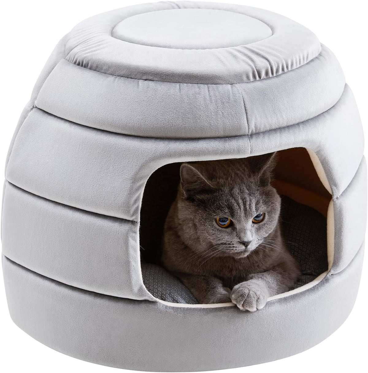 Made4Pets Cat Bed and House, 2-In-1 Foldable Cat Houses for Indoor Cats, Soft Velvet Cat Cave, Removable and Washable Cushion, Cat Condo for All-Season Comfort and Style