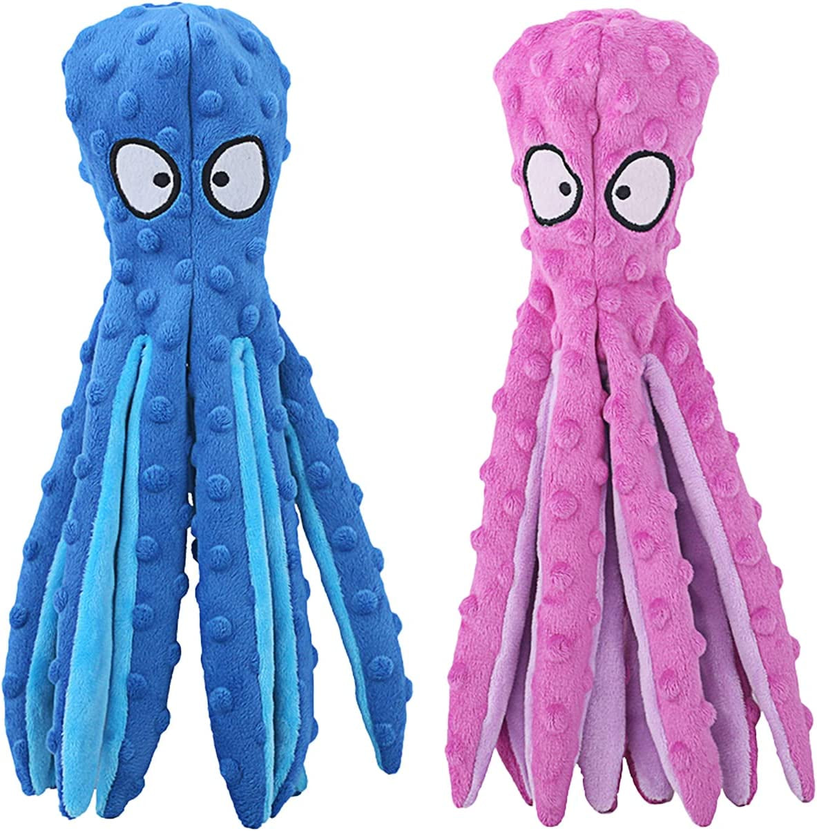 Squeaky Dog Toys, Octopus No Stuffing Crinkle Plush Pet Training and Entertaining, Durable Interactive Chew Toys for Puppy Teething, Small, Medium, and Large Dogs, 2 Pack