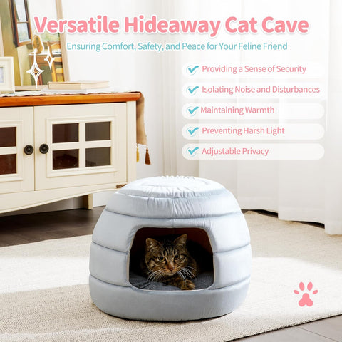 Made4Pets Cat Bed and House, 2-In-1 Foldable Cat Houses for Indoor Cats, Soft Velvet Cat Cave, Removable and Washable Cushion, Cat Condo for All-Season Comfort and Style