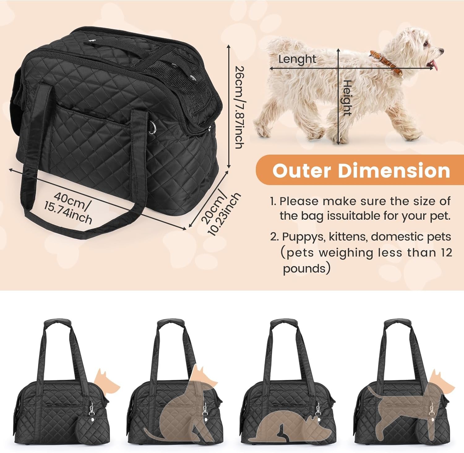 Dog Carrier for Small Dogs, Soft Sided Pet Carrier Bag with Pockets, Breathable Mesh and Soft Cushion, Portable Medium Dog Puppy Large Cat Travel Handbag Tote for Hiking Traveling Outdoor Max 12 Lbs