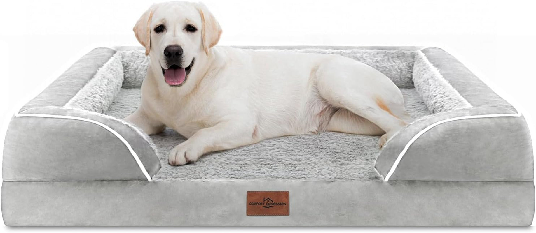 XXL Dog Bed, Waterproof Orthopedic Dog Bed, Jumbo Dog Bed for Extra Large Dogs, Durable PV Washable Dog Sofa Bed White, Large Dog Bed with Removable Cover with Zipper