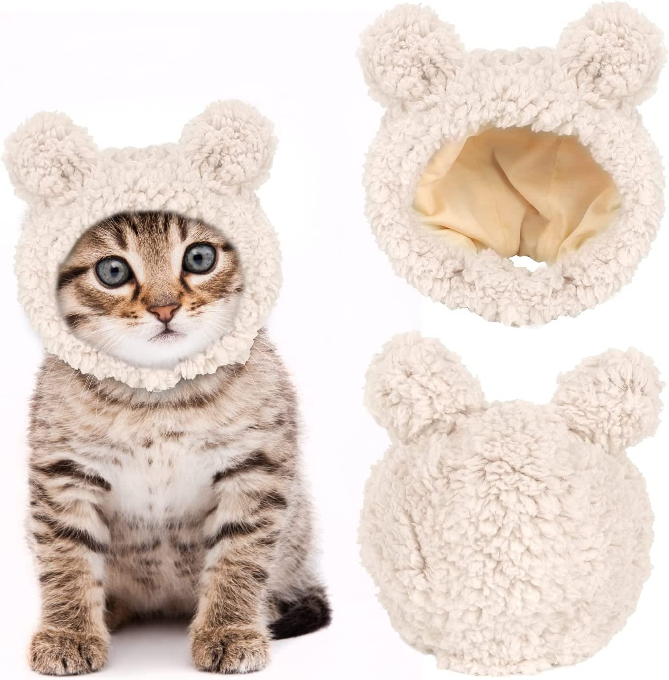 Cute Cat Costume Warm Bear Hat for Cat Adjustable Soft Small Pet Headwear Bear Hat for Cat Puppy Dog (Brown)