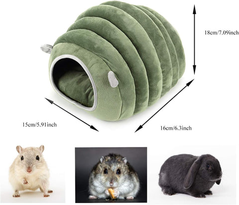 Small Animals Cave Beds, Hamster Hideout，Cozy House Bedding for Rats Hedgehog Sugar Glider, Caterpillar Shaped Small Pet House (Green)