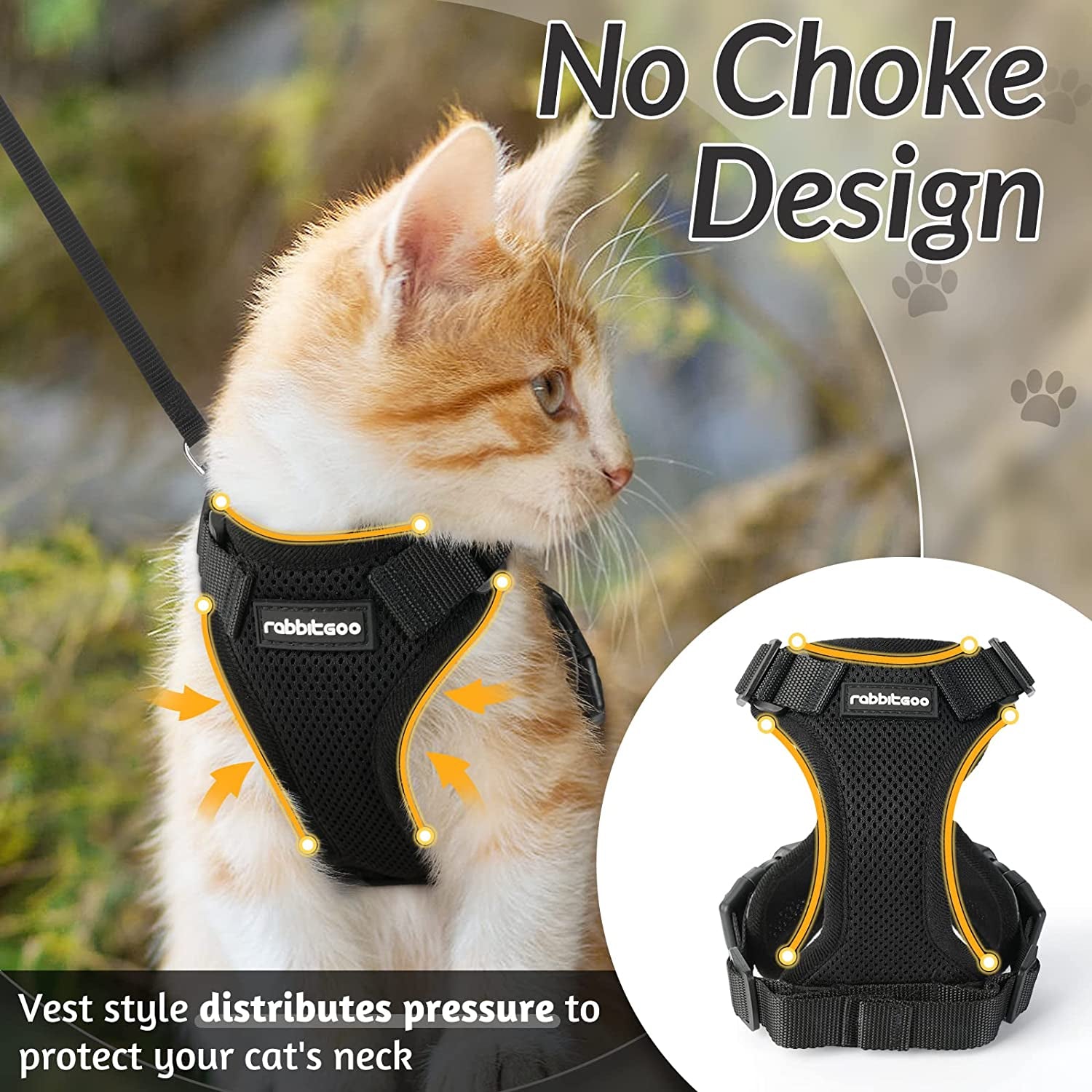 Cat Harness and Leash for Walking, Escape Proof Soft Adjustable Vest Harnesses for Cats, Easy Control Breathable Reflective Strips Jacket, Black, S