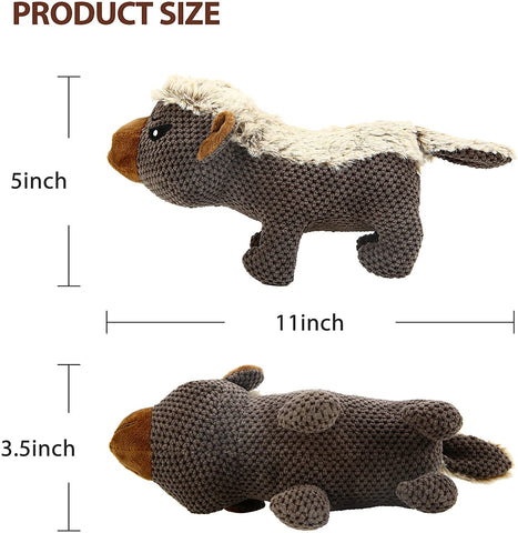 Dog Plush Toys for Aggressive Chewers, Indestructible Dog Squeaky Toys with Crinkle Paper, Durable Teething Chew Toys for Medium and Large Breed (Coffee Brown, Honey Badger)