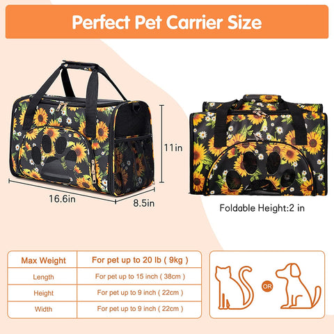 Cat Carrier Bag Dog Carrier Pet Travel Carrier for Small Medium Cats Dogs Puppies Airline Approved Pet Carrier Soft Sided Cat Dog Carrier Bag Small Pet Bag for Traveling