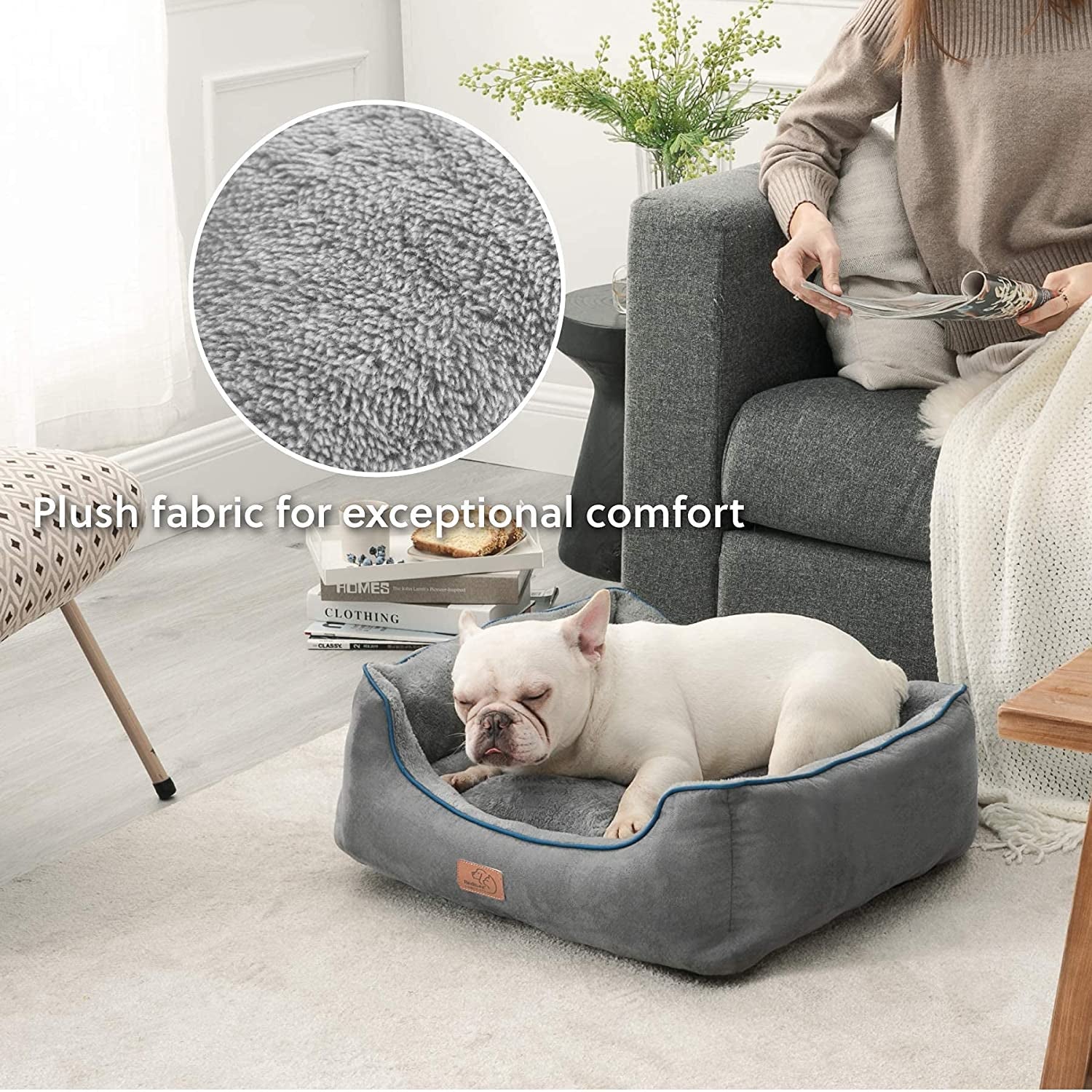 Dog Beds for Small Dogs - Beds for Indoor Cats, Rectangle Cuddle Small Bed Washable with Anti-Slip Bottom, 20 Inches, Grey