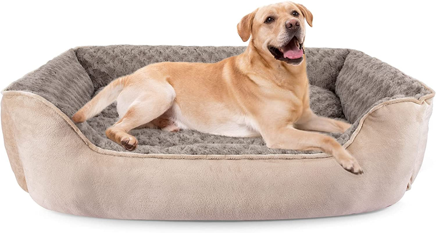 Rectangle Dog Bed for Large Medium Small Dogs Machine Washable Sleeping Sofa Non-Slip Bottom Breathable Soft Puppy Bed Durable Orthopedic Calming Pet Cuddler, Multiple Size, Beige