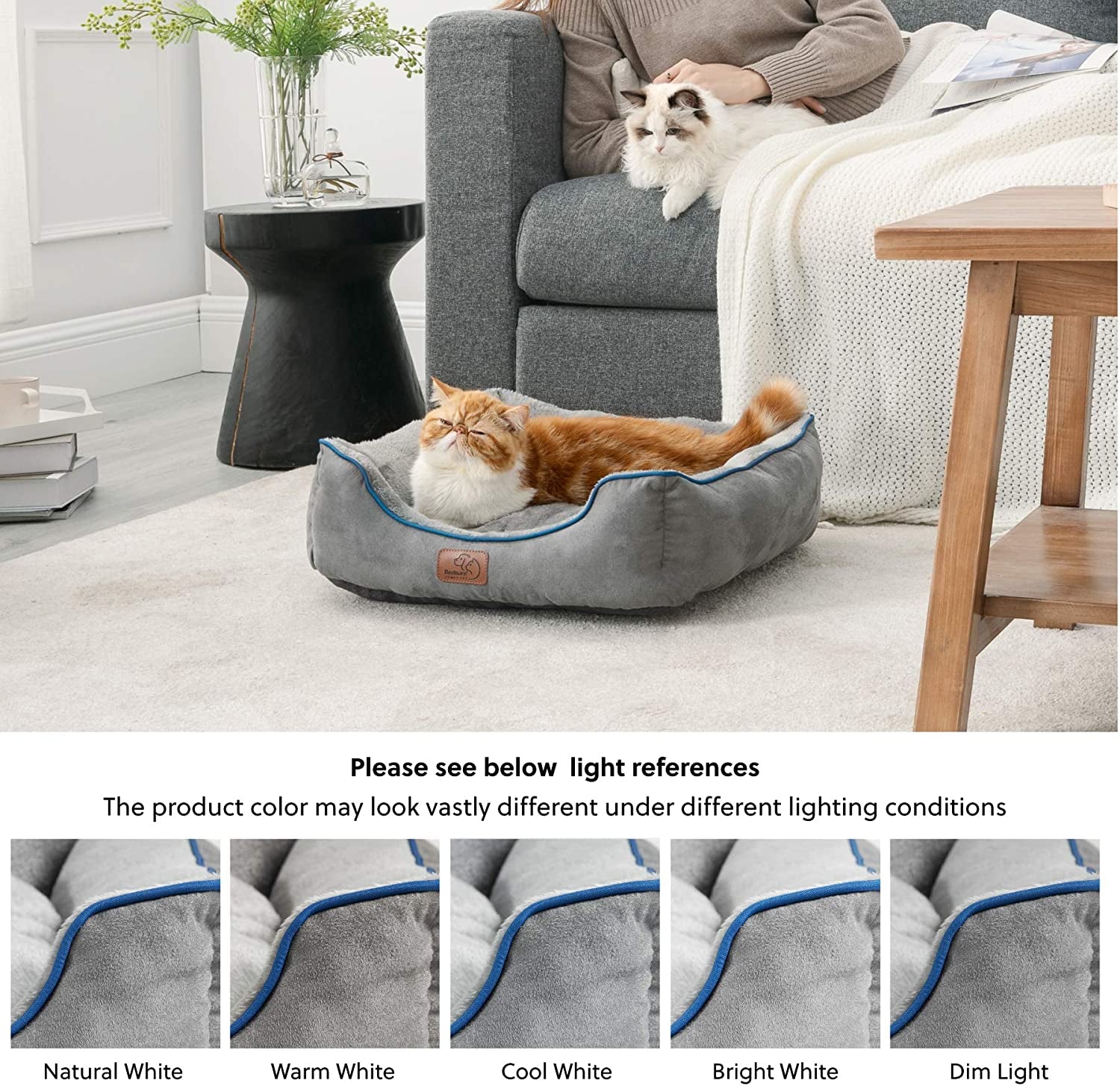 Dog Beds for Small Dogs - Beds for Indoor Cats, Rectangle Cuddle Small Bed Washable with Anti-Slip Bottom, 20 Inches, Grey