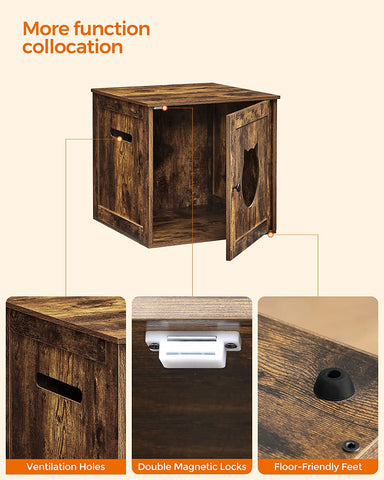 Cat Litter Box Furniture, Hidden Litter Box Enclosure Cabinet with Single Door, Indoor Cat House, End Table, Nightstand, Rustic Brown UPCL004X01