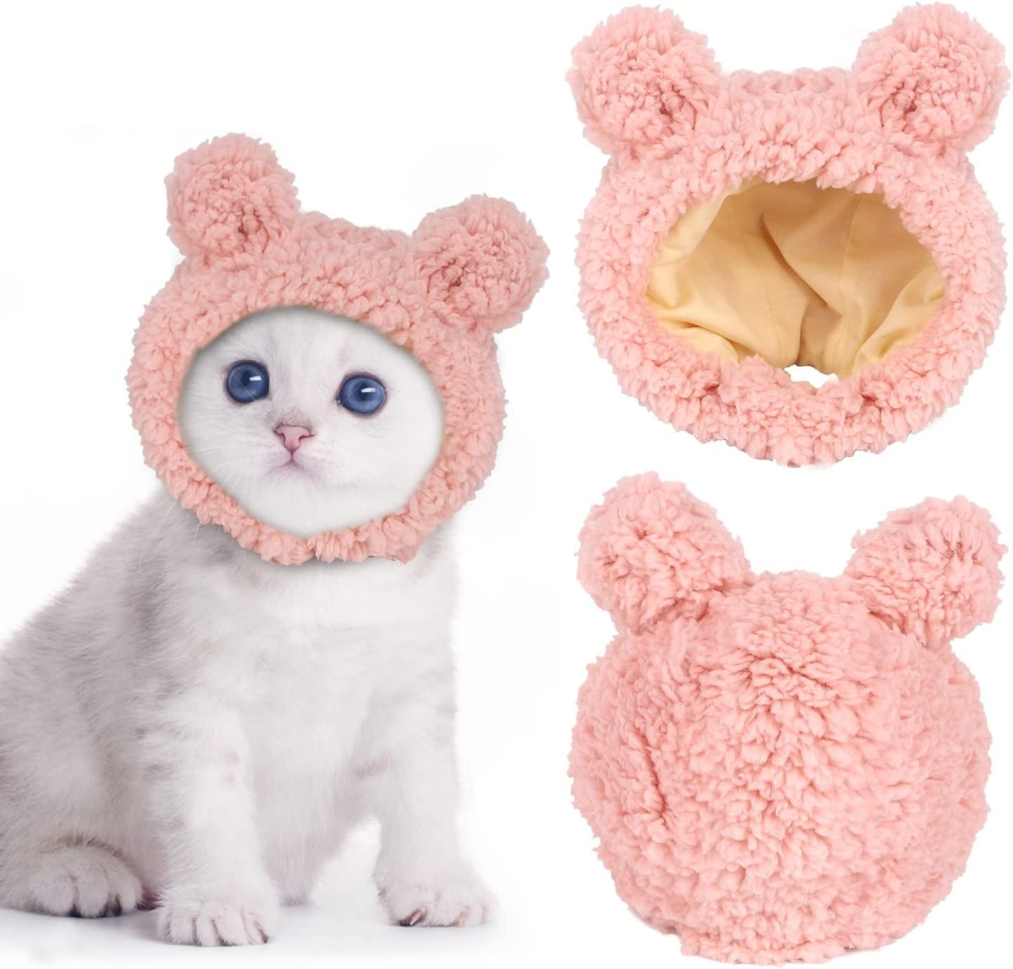 Cute Cat Costume Warm Bear Hat for Cat Adjustable Soft Small Pet Headwear Bear Hat for Cat Puppy Dog (Brown)