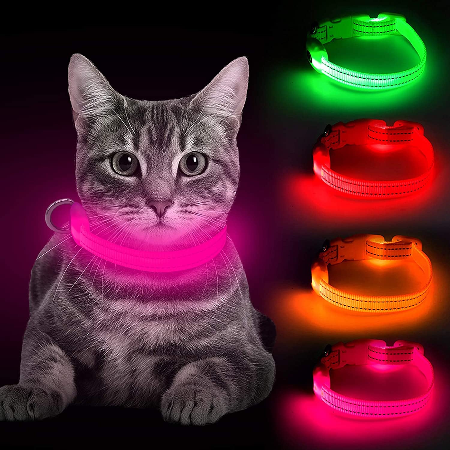 Light up Dog Collars - Rechargeable Glowing LED Dog Collar for Small Dogs & Cats (Green)