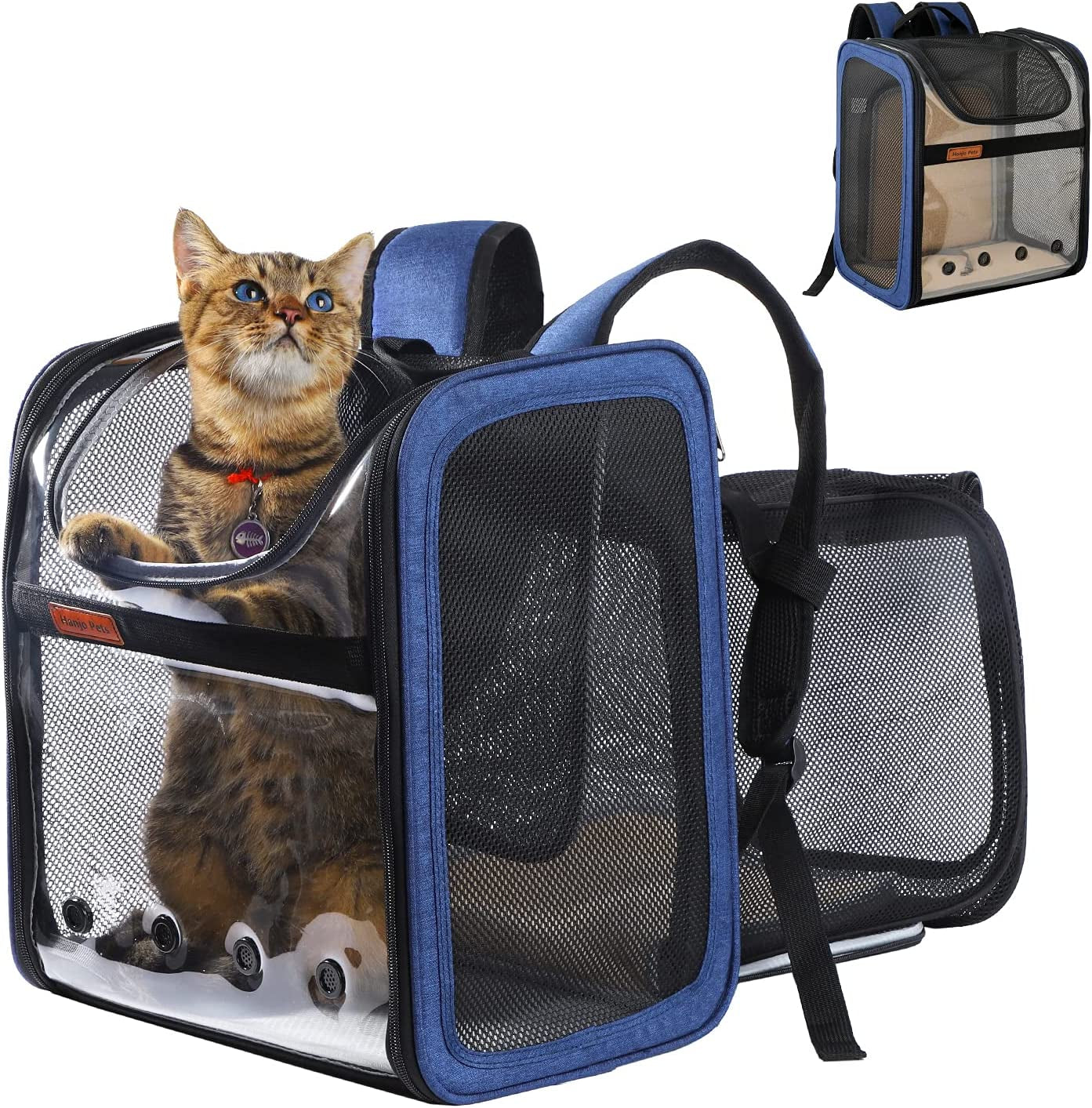 Expandable Cat Carrier Backpack - Pet Carrier Backpack Airline Approved - Dog Backpack Carrier with Cozy Mat Breathable Mesh Holds Pet up to 16 Lbs, Designed for Walking Travel Outdoor,Navy