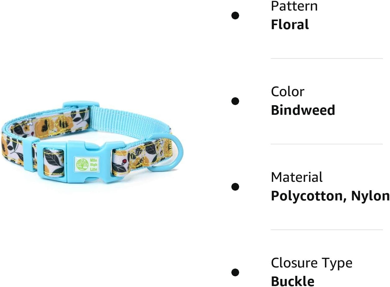 | Girl Dog Collars | Cute Dog Collar Lightweight | Soft Poly Cotton Fabric Collars for Small Dogs | Flower & Fruit Pattern (Bindweed, Collar -XS)