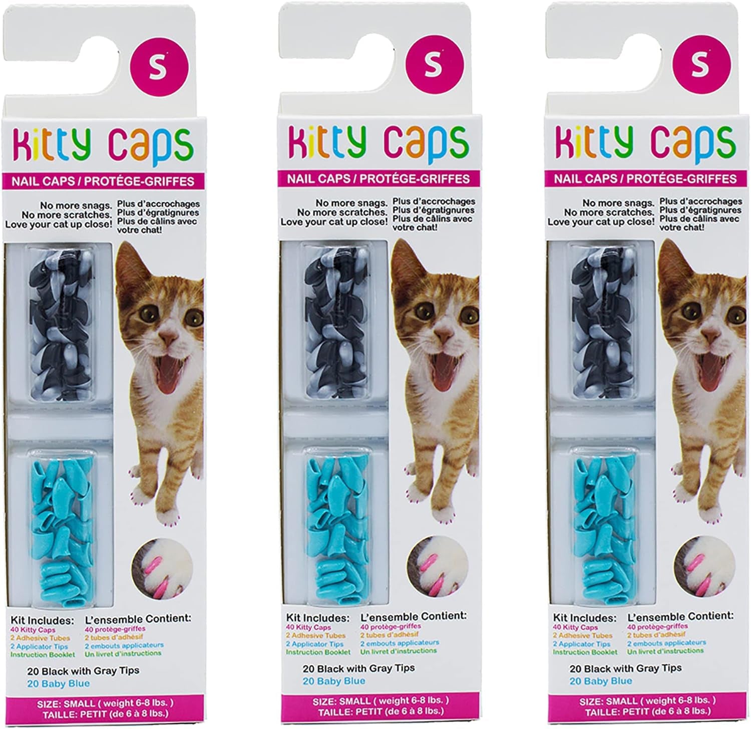 Nail Caps for Cats | Safe & Stylish Alternative to Declawing | Stops Snags and Scratches, Large (13 Lbs or Greater), Black with Gray Tips & Baby Blue (FF9325)