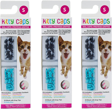 Nail Caps for Cats | Safe & Stylish Alternative to Declawing | Stops Snags and Scratches, Large (13 Lbs or Greater), Black with Gray Tips & Baby Blue (FF9325)