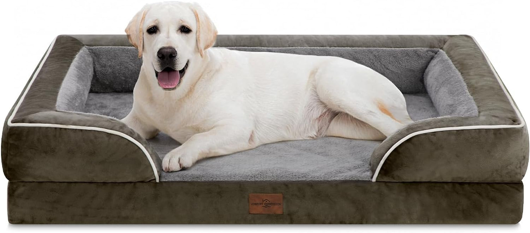 XXL Dog Bed, Waterproof Orthopedic Dog Bed, Jumbo Dog Bed for Extra Large Dogs, Durable PV Washable Dog Sofa Bed White, Large Dog Bed with Removable Cover with Zipper