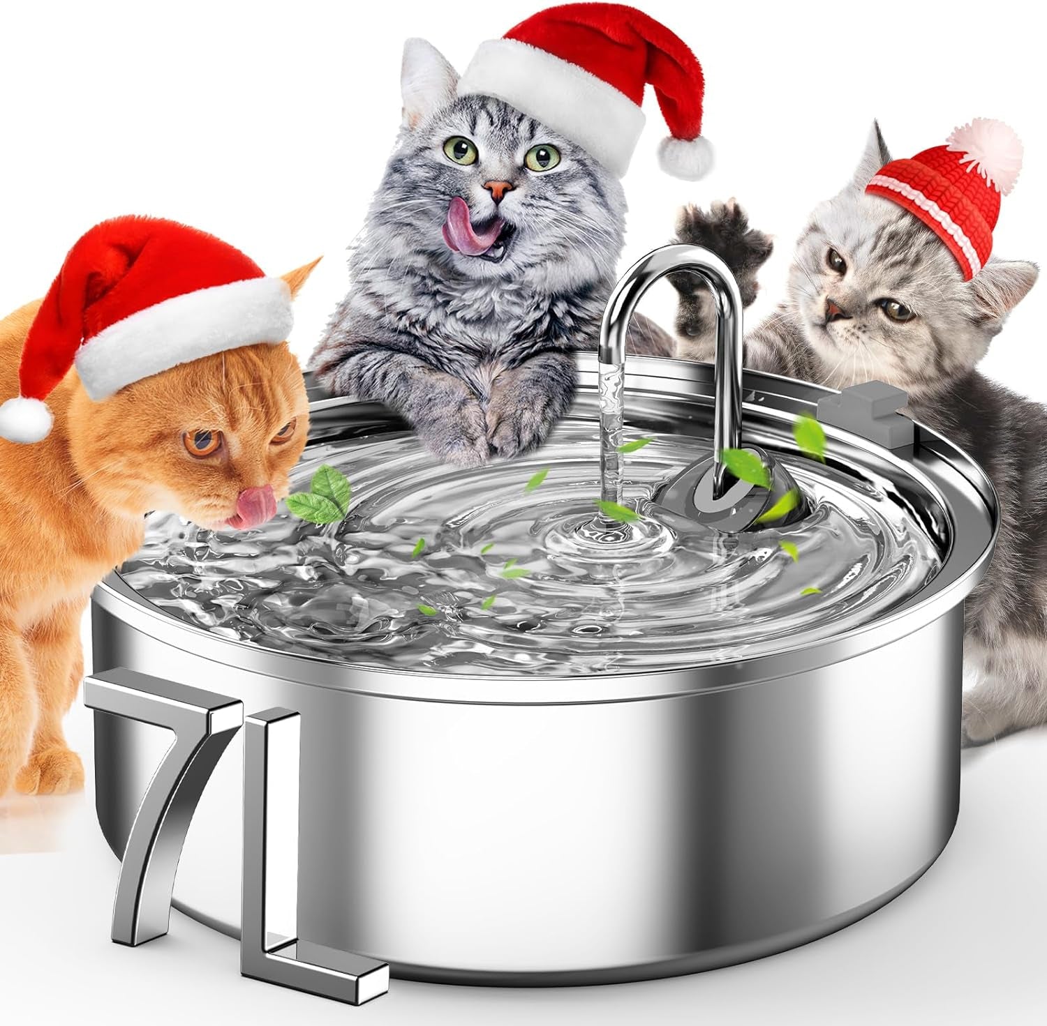 Cat Water Fountain Stainless Steel,1.8G /7L/230Oz Cat Water Fountain for Multi-Cat Home/Water Fountain for Cats inside with Smart Quiet Pump/Pet Water Fountain Easy to Clean and Disassemble