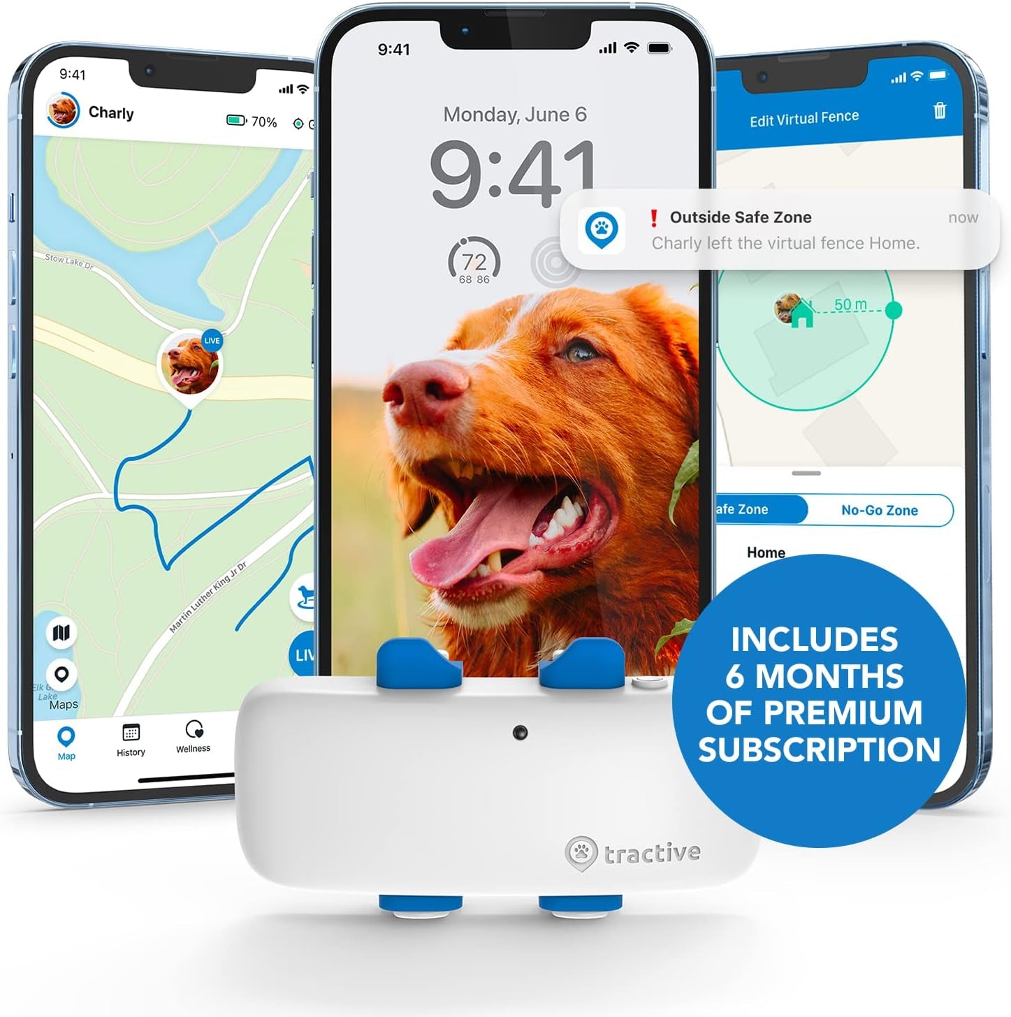 GPS Tracker & Health Monitoring for Dogs - Market Leading Pet GPS Location Tracker, Wellness & Escape Alerts, Waterproof, Works with Any Collar (White)