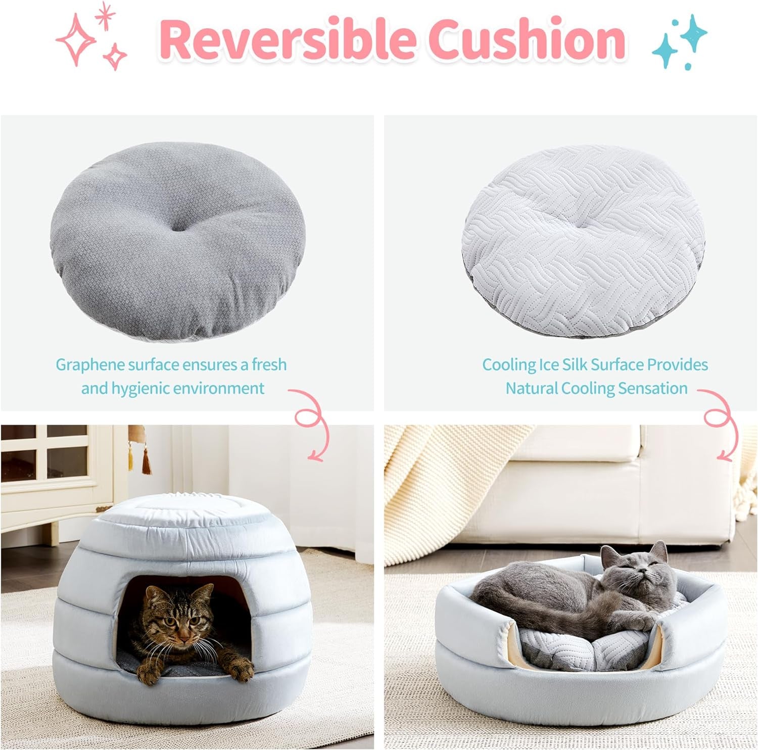 Made4Pets Cat Bed and House, 2-In-1 Foldable Cat Houses for Indoor Cats, Soft Velvet Cat Cave, Removable and Washable Cushion, Cat Condo for All-Season Comfort and Style