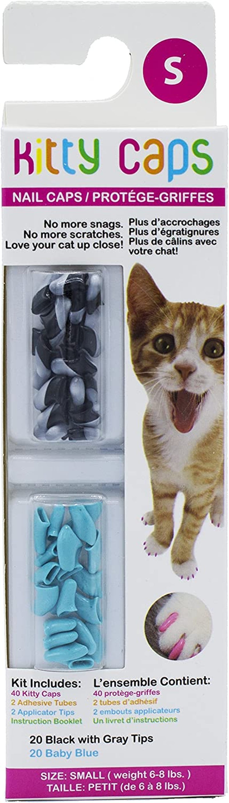 Nail Caps for Cats | Safe & Stylish Alternative to Declawing | Stops Snags and Scratches, Large (13 Lbs or Greater), Black with Gray Tips & Baby Blue (FF9325)