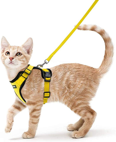 Cat Harness and Leash for Walking, Escape Proof Soft Adjustable Vest Harnesses for Cats, Easy Control Breathable Reflective Strips Jacket, Black, S