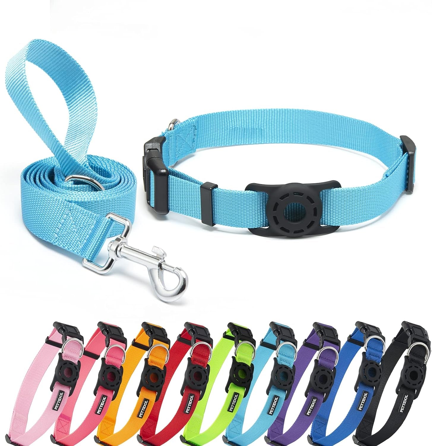 Nylon Dog Collar with Safety Locking Buckle, Adjustable Pet Collars and Leash Set with Airtag Dog Collar Holder for Small Medium Large Dogs