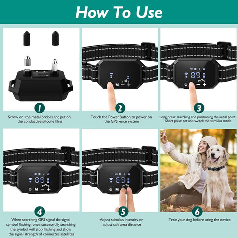 GPS Wireless Dog Fence System, Electric Dog Fence, Portable GPS Wireless Pet Perimeter Dog Collar with Large Stable Signal Boundary,Range up to 6560Ft. Adjustable Dog Collar for All Dogs