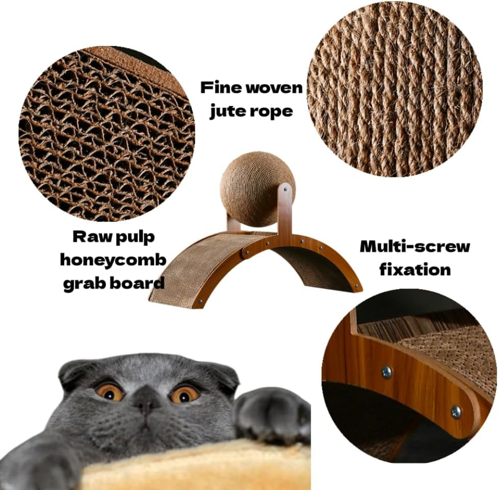 21.6'' Natural Sisal Cat Scratching Board with Ball, Scratching Post for Cats and Kittens, Cat Interactive Solid Wood Scratcher,Abrasion-Resistant Cat Scratcher,Cat Toy