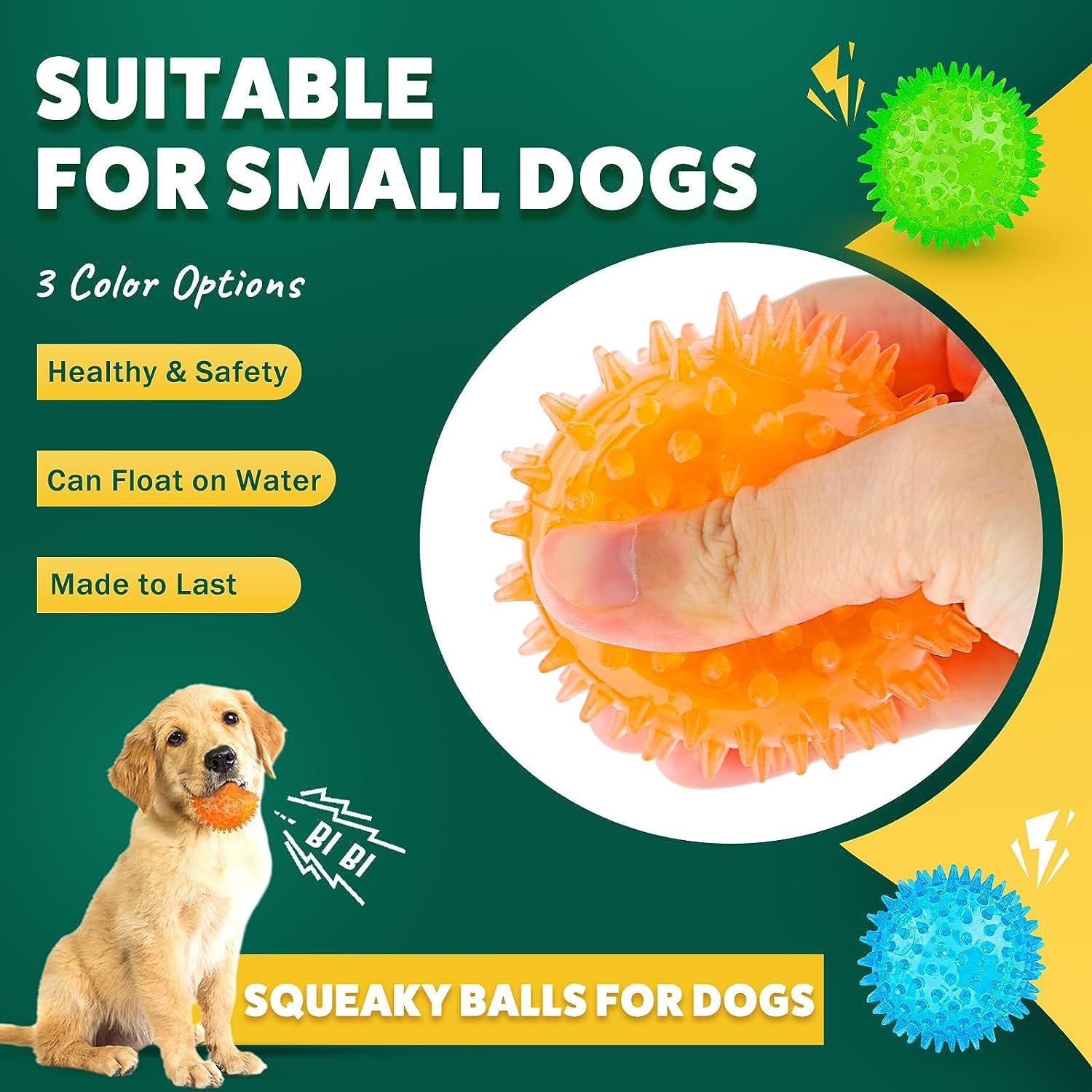 2 Different Functions Interactive Balls for Dogs 2.5” Squeaky Dog Balls Toys and Puppy Teething Chew Toy Balls for Small Dogs Dog Balls for Clean Teeth and Training （5Pcs）