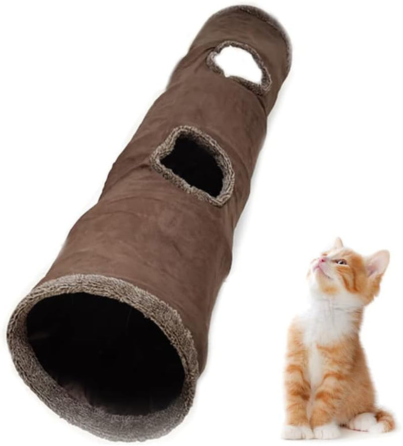 Collapsible Cat Tunnel,Durable Suede Pet Toys Play Tunnel with Ball and Hole,For Cats,Rabbits,Kittens,Puppy and Small Pets (Grey 51X12Inch)