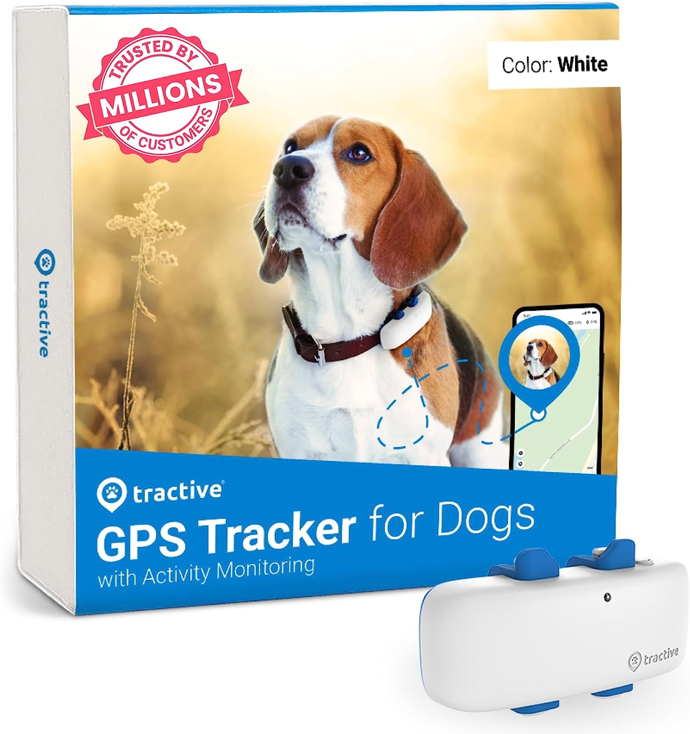 GPS Tracker & Health Monitoring for Dogs - Market Leading Pet GPS Location Tracker, Wellness & Escape Alerts, Waterproof, Works with Any Collar (White)