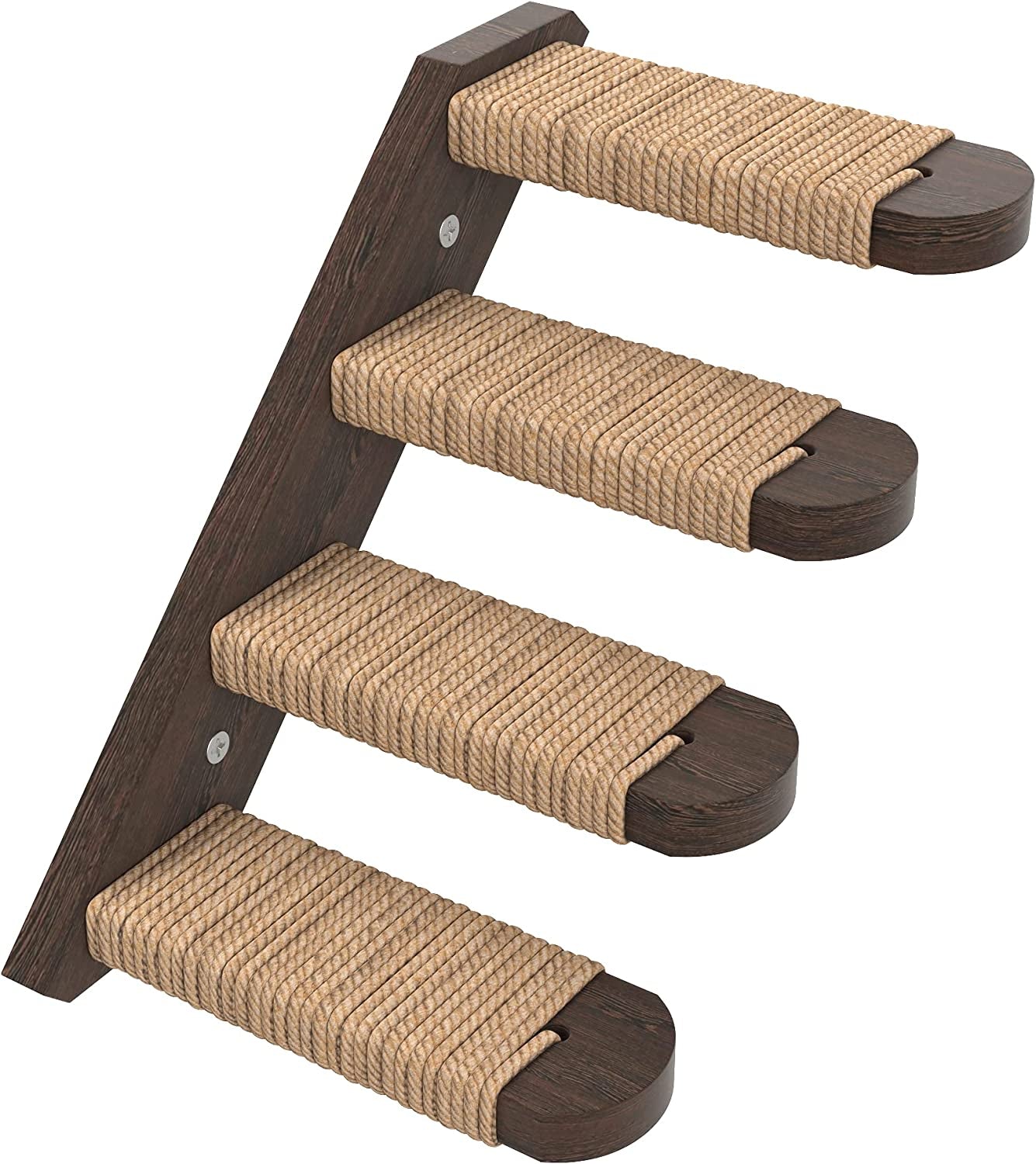 Cat Wall Steps - Solid Rubber Wood Cat Stairs Great for Scratching and Climbing - Easy to Install Wall Mounted Cat Shelves for Playful Cats (Wood, Right-Left)