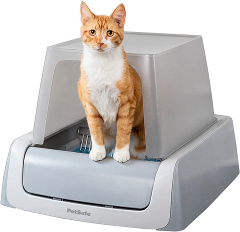 Self-Cleaning Cat Litter Box with Hood - Never Scoop, Hands-Free Disposable Crystal Tray, Less Tracking, Better Odor Control