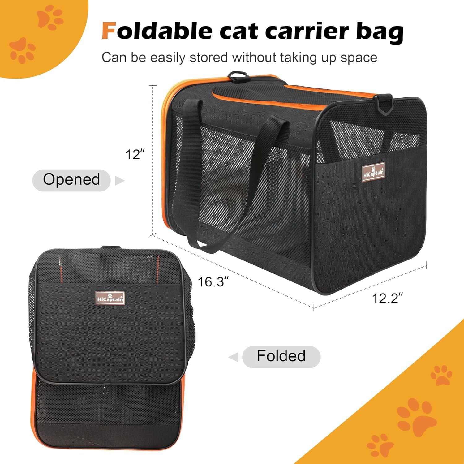 Black Cat Carrier Bag, Lightweight Soft Cat Carrier with Top Mesh Window, Breathable Pet Carrier for Medium Cats and Small Dogs Puppies up to 15 Lb - Black