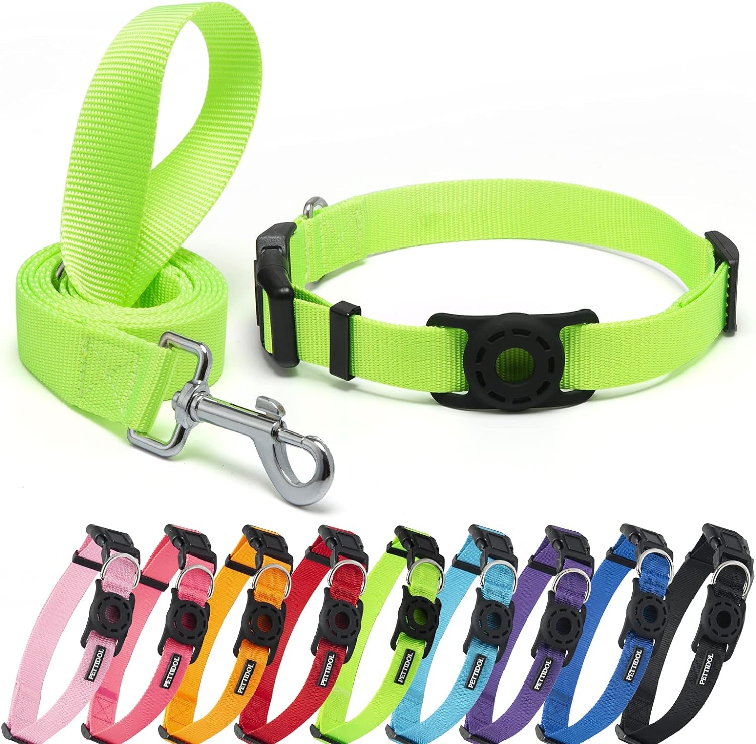 Nylon Dog Collar with Safety Locking Buckle, Adjustable Pet Collars and Leash Set with Airtag Dog Collar Holder for Small Medium Large Dogs