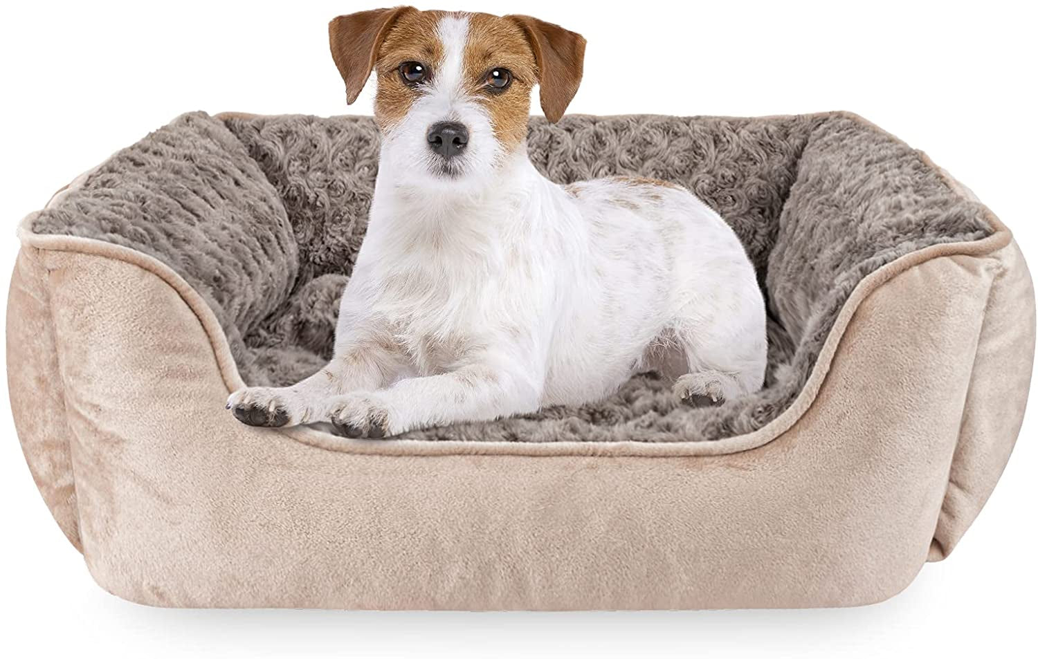 Rectangle Dog Bed for Large Medium Small Dogs Machine Washable Sleeping Sofa Non-Slip Bottom Breathable Soft Puppy Bed Durable Orthopedic Calming Pet Cuddler, Multiple Size, Beige