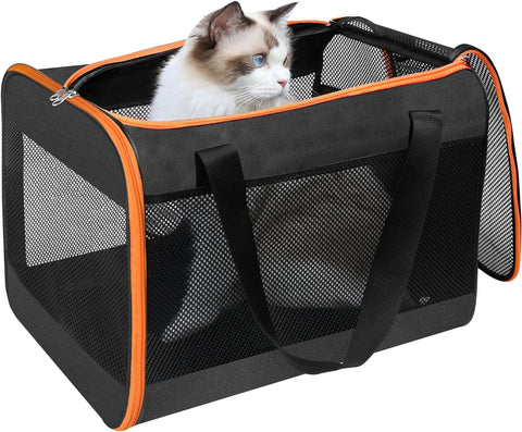 Black Cat Carrier Bag, Lightweight Soft Cat Carrier with Top Mesh Window, Breathable Pet Carrier for Medium Cats and Small Dogs Puppies up to 15 Lb - Black