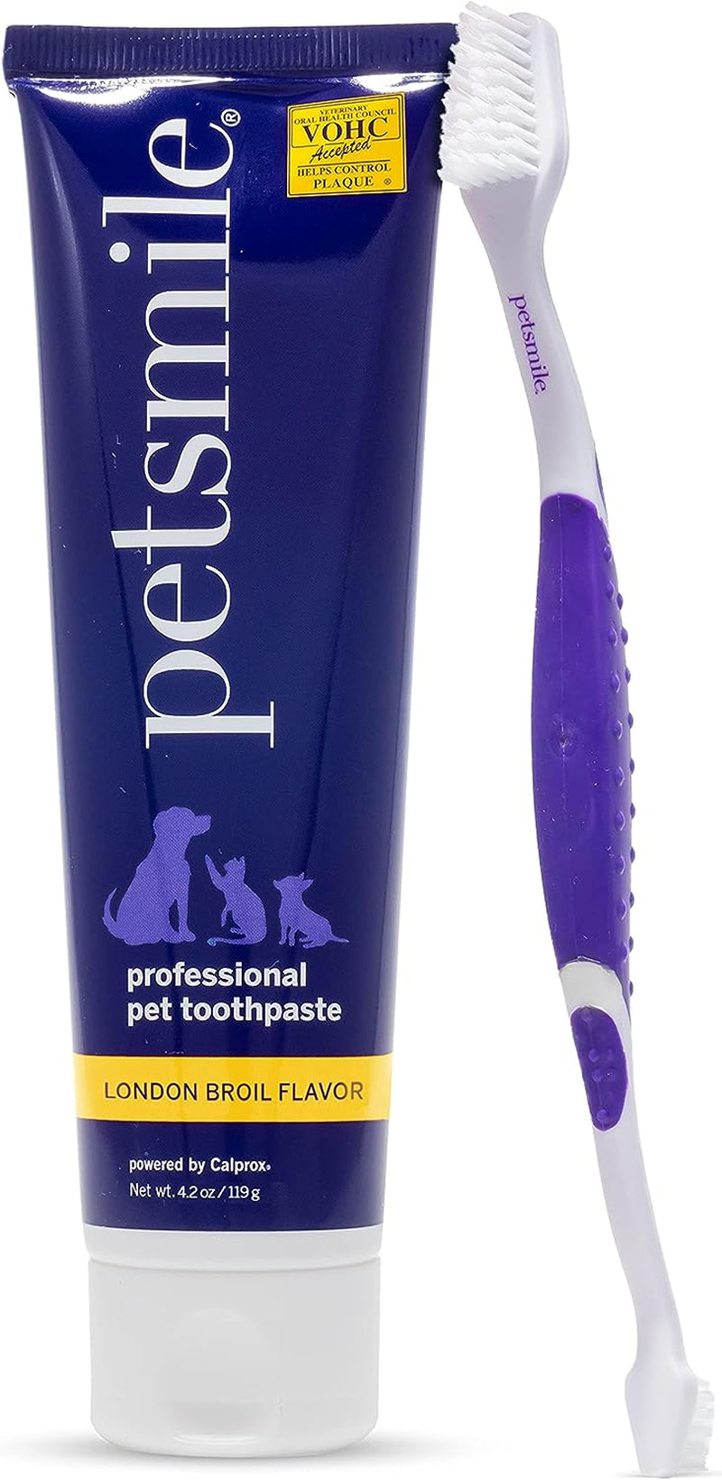 Professional Pet Brushing Kit | Cat & Dog Dental Care | Controls Plaque, Tartar, & Bad Breath | Only VOHC Accepted Toothpaste | Teeth Cleaning Pet Supplies (London Broil, 2.5 Oz)