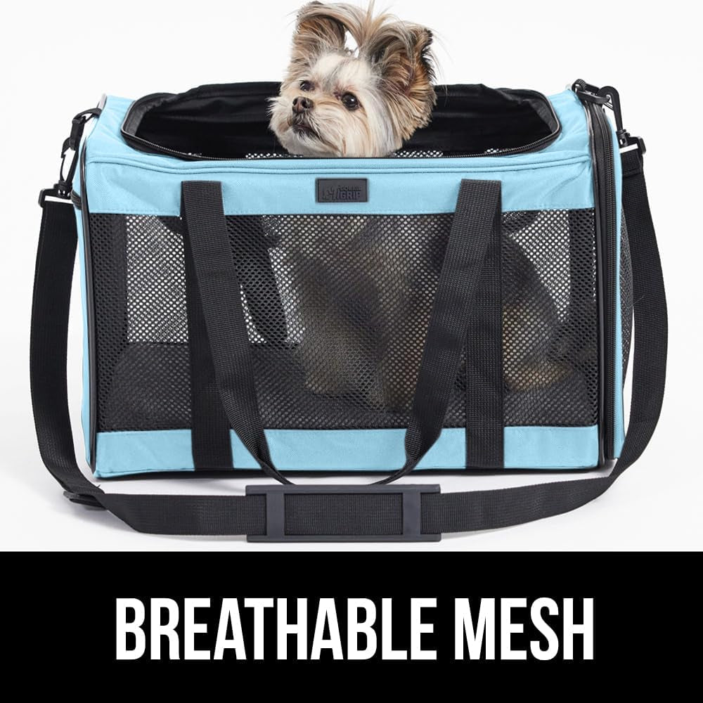 Airline Travel Cat Carrier Bag up to 15 Lbs, Breathable Mesh Collapsible Pet Carriers for Small, Medium Cats, Small Dogs, Puppies, Portable Kennel with Soft Washable Waterproof Pad Blue